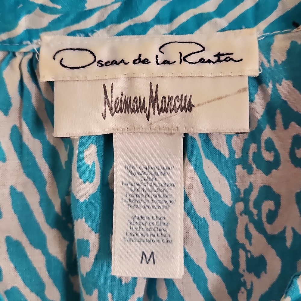 Oscar de la Renta Neiman Marcus Bohemian Retreat Ikat Tent Dress Lace V-Neck M - Picture 2 of 10